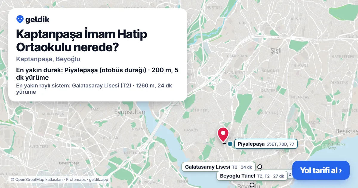 Kaptanpaşa İmam Hatip Ortaokulu nerede: haritada konumu ve en yakın duraklar, yürüme süreleriyle