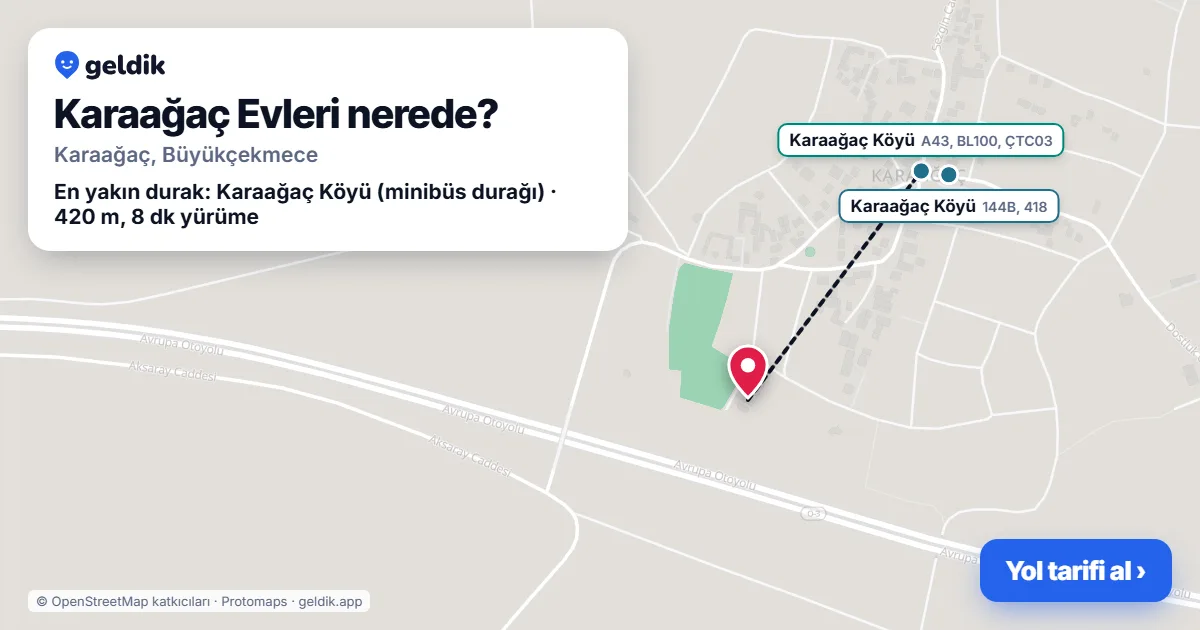 Karaağaç Evleri nerede: haritada konumu ve en yakın duraklar, yürüme süreleriyle