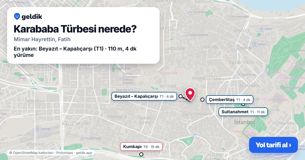 Where is Karababa Tomb: map with its location and the nearest stops, with walking times