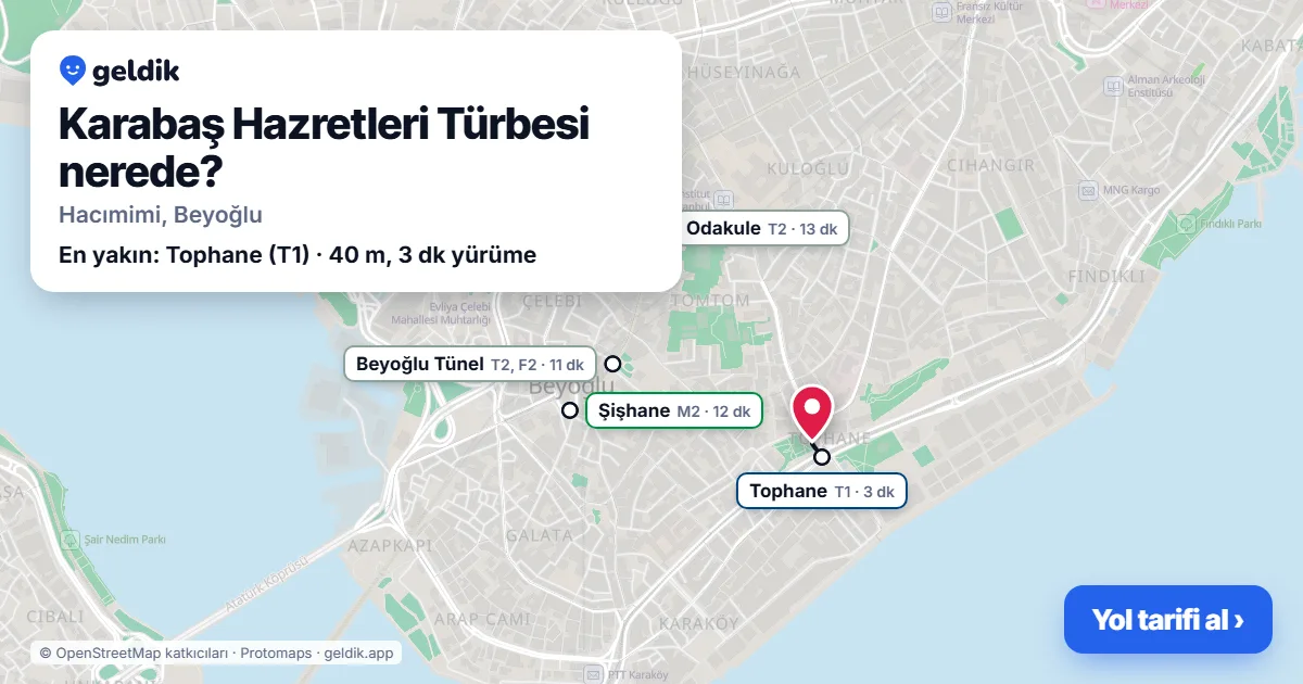 Karabaş Hazretleri Türbesi nerede: haritada konumu ve en yakın duraklar, yürüme süreleriyle