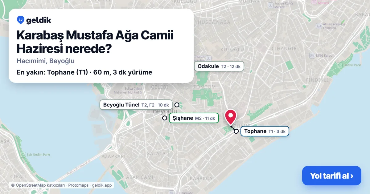 Karabaş Mustafa Ağa Camii Haziresi nerede: haritada konumu ve en yakın duraklar, yürüme süreleriyle