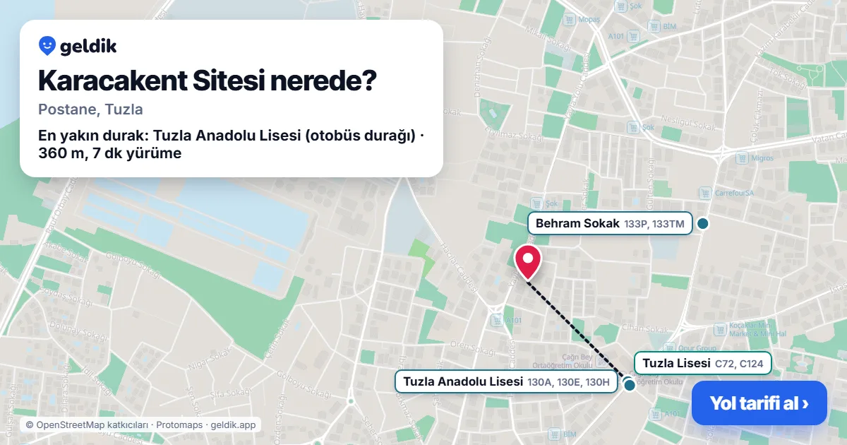 Karacakent Sitesi nerede: haritada konumu ve en yakın duraklar, yürüme süreleriyle