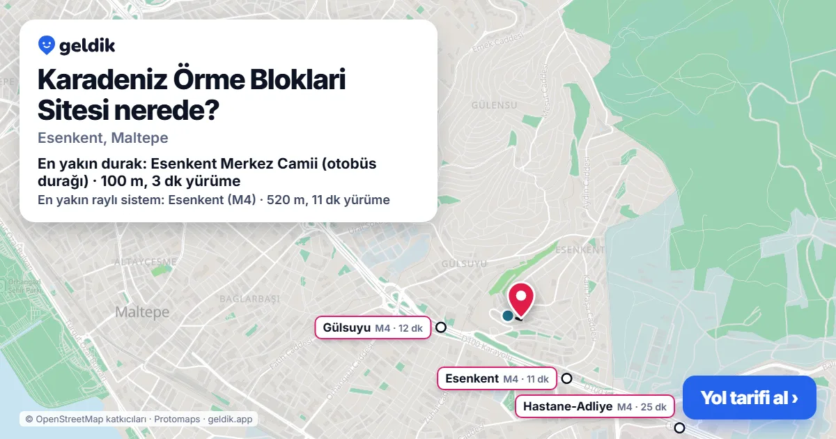 Karadeniz Örme Bloklari Sitesi nerede: haritada konumu ve en yakın duraklar, yürüme süreleriyle