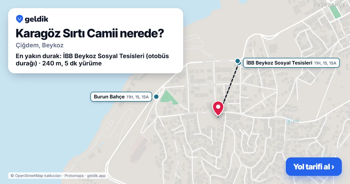 Karagöz Sırtı Camii nerede: haritada konumu ve en yakın duraklar, yürüme süreleriyle