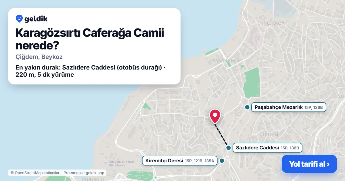 Karagözsırtı Caferağa Camii nerede: haritada konumu ve en yakın duraklar, yürüme süreleriyle