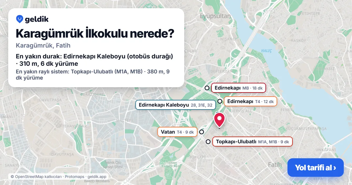 Karagümrük İlkokulu nerede: haritada konumu ve en yakın duraklar, yürüme süreleriyle