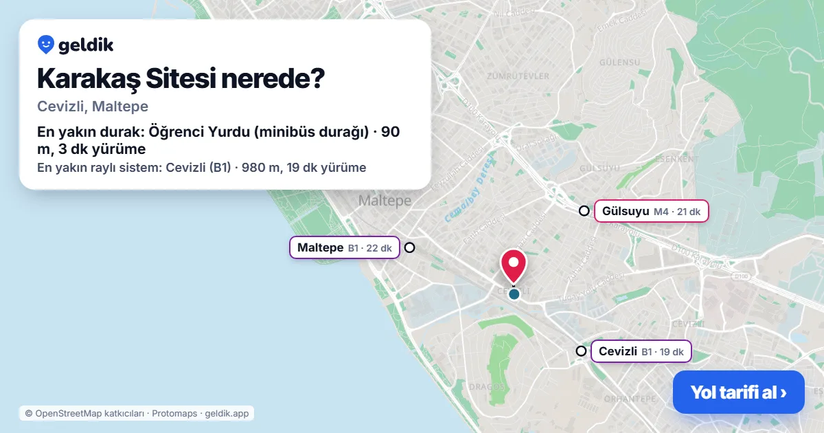 Karakaş Sitesi nerede: haritada konumu ve en yakın duraklar, yürüme süreleriyle