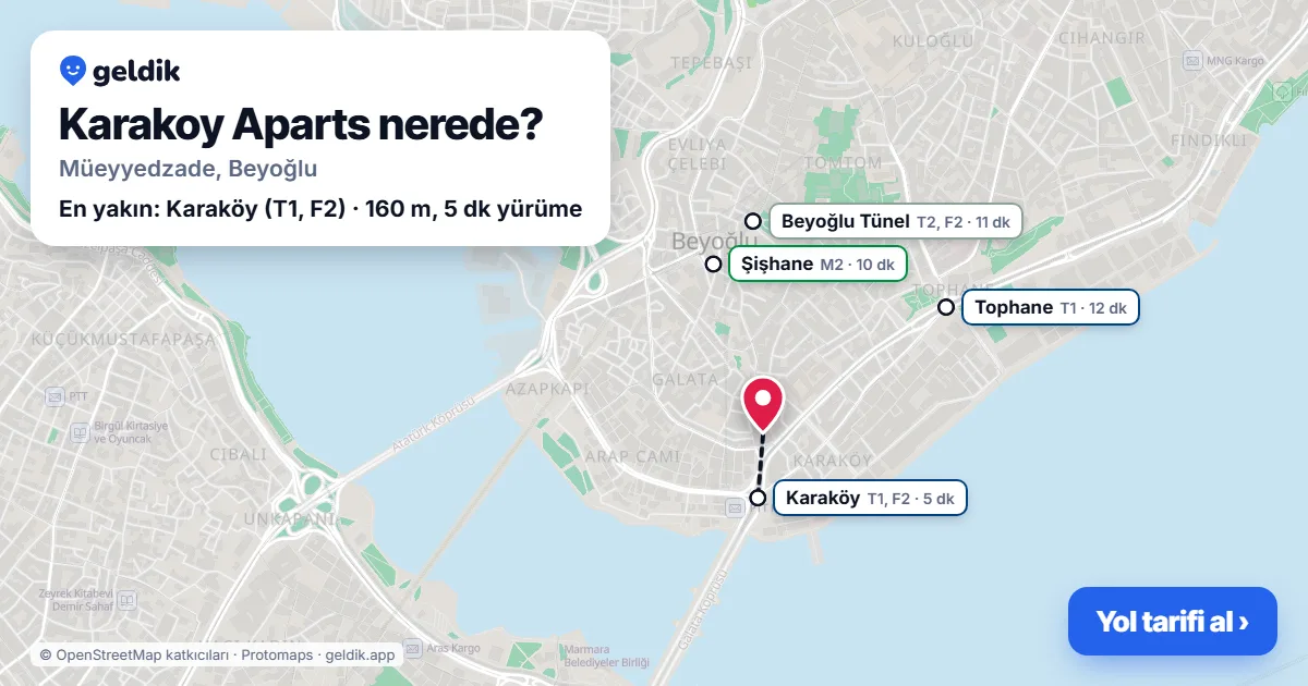 Where is Karakoy Aparts: map with its location and the nearest stops, with walking times