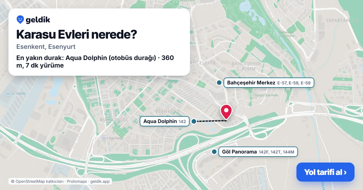 Where is Karasu Evleri: map with its location and the nearest stops, with walking times