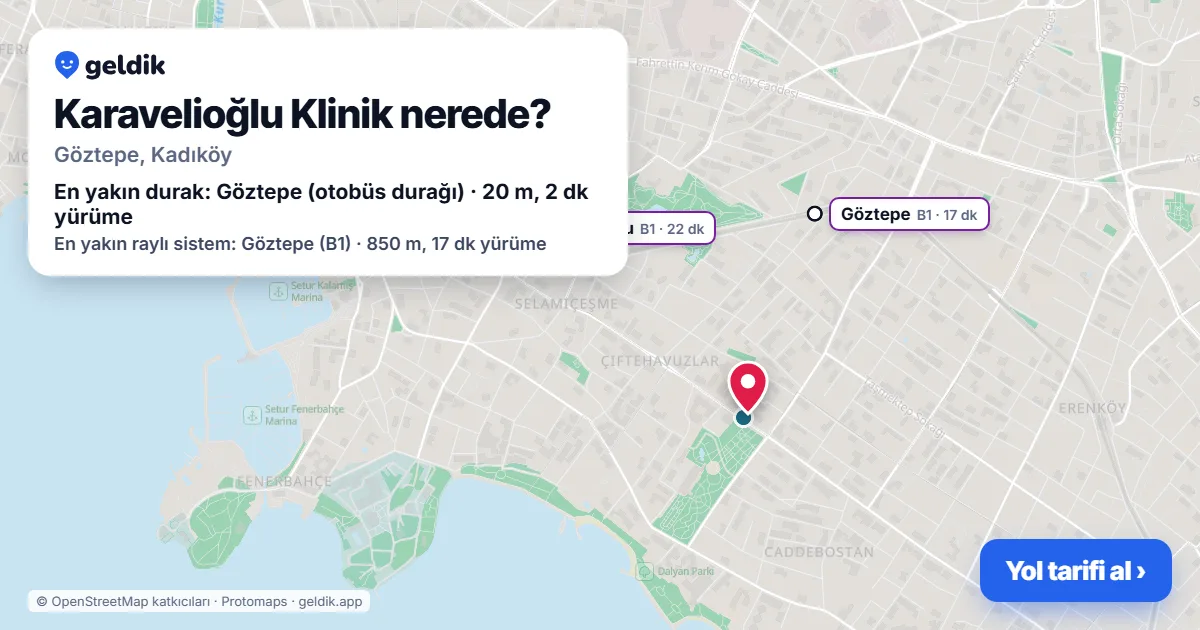 Karavelioğlu Klinik nerede: haritada konumu ve en yakın duraklar, yürüme süreleriyle