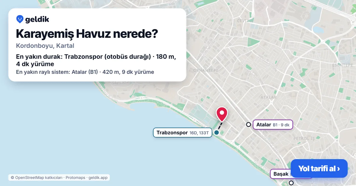 Where is Karayemiş Havuz: map with its location and the nearest stops, with walking times