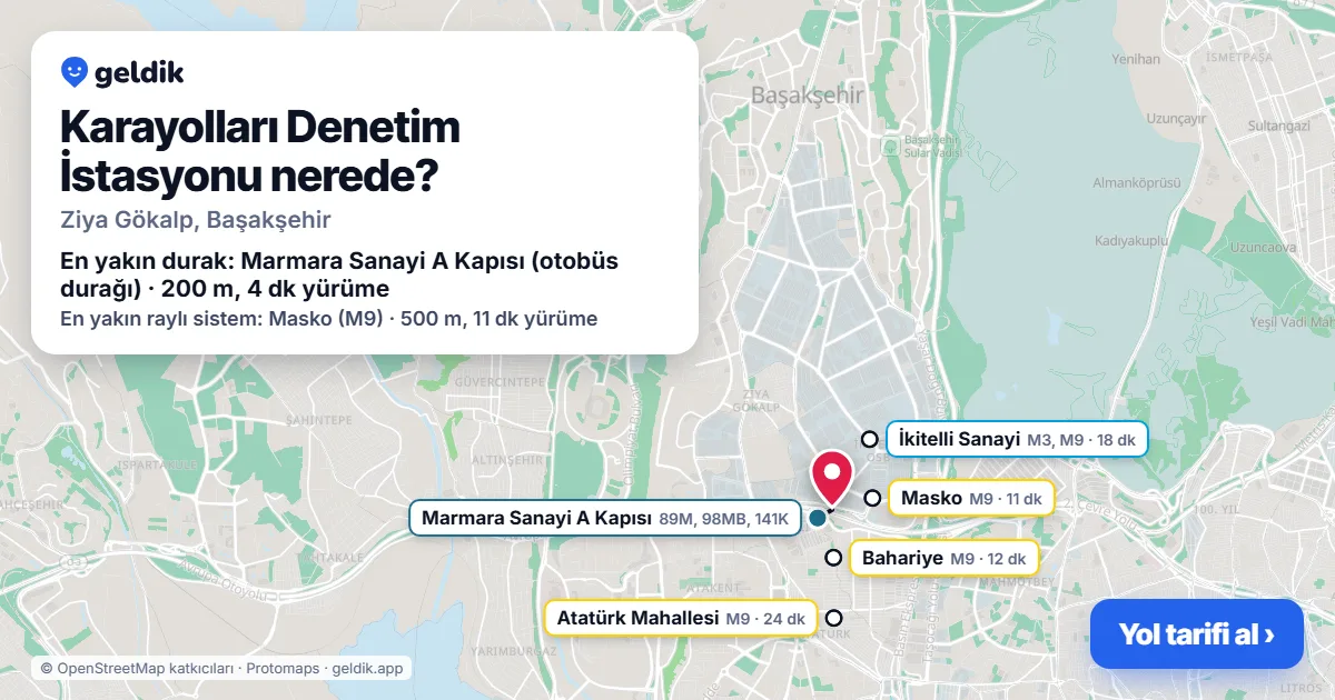 Karayolları Denetim İstasyonu nerede: haritada konumu ve en yakın duraklar, yürüme süreleriyle