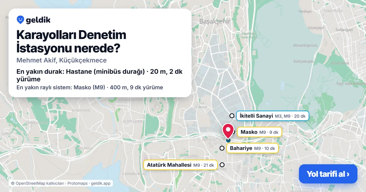 Karayolları Denetim İstasyonu nerede: haritada konumu ve en yakın duraklar, yürüme süreleriyle