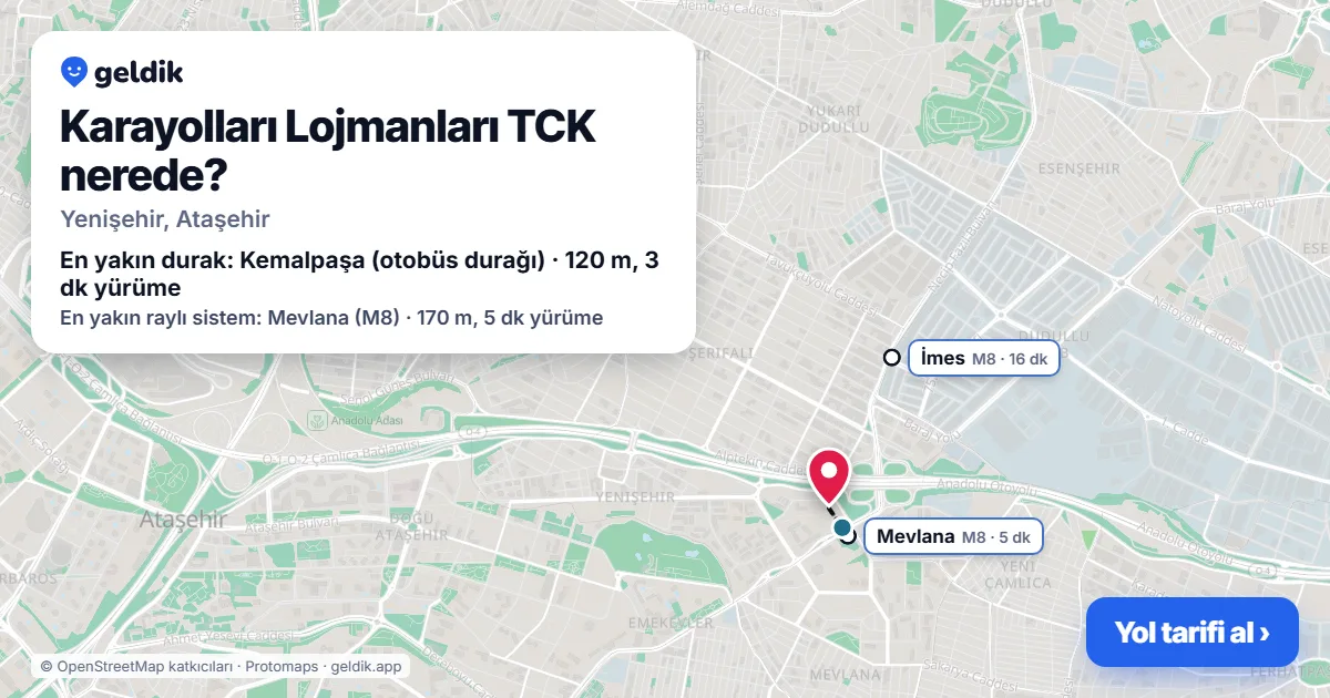 Karayolları Lojmanları TCK nerede: haritada konumu ve en yakın duraklar, yürüme süreleriyle