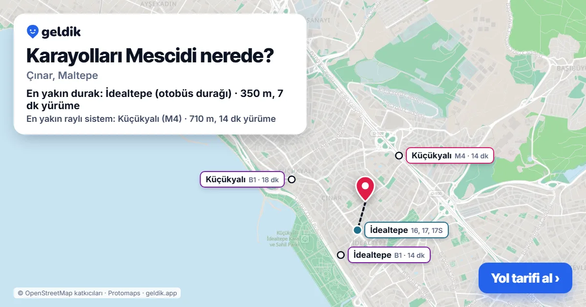Karayolları Mescidi nerede: haritada konumu ve en yakın duraklar, yürüme süreleriyle