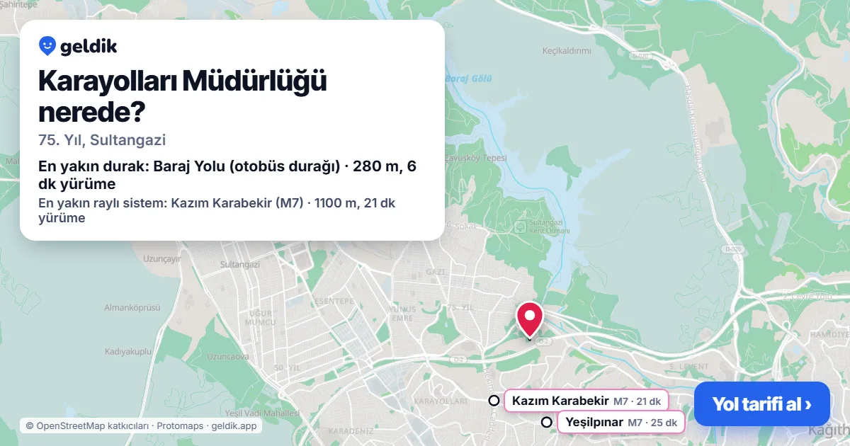 Karayolları Müdürlüğü nerede: haritada konumu ve en yakın duraklar, yürüme süreleriyle