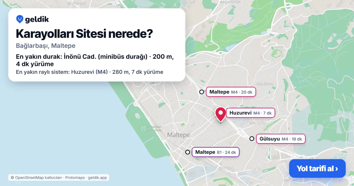 Karayolları Sitesi nerede: haritada konumu ve en yakın duraklar, yürüme süreleriyle