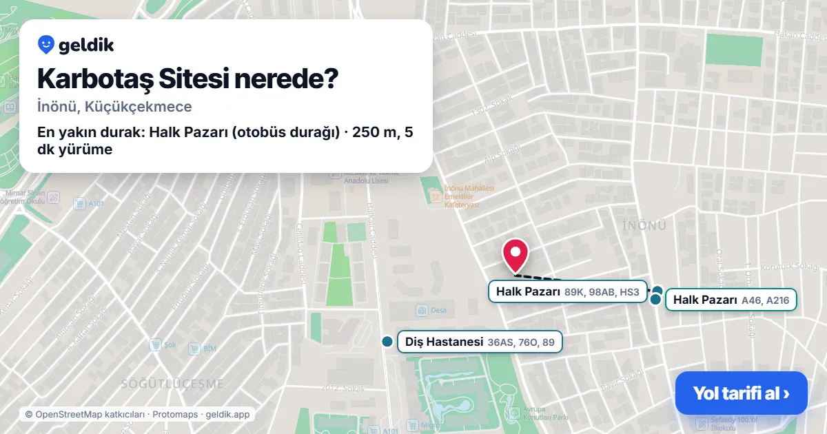 Karbotaş Sitesi nerede: haritada konumu ve en yakın duraklar, yürüme süreleriyle
