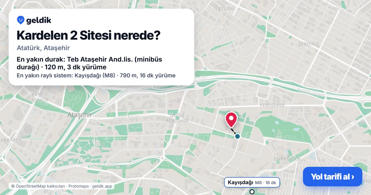 Kardelen 2 Sitesi nerede: haritada konumu ve en yakın duraklar, yürüme süreleriyle