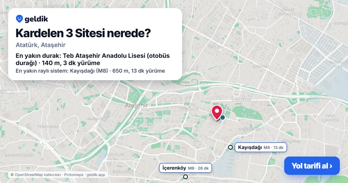 Where is Kardelen 3 Sitesi: map with its location and the nearest stops, with walking times