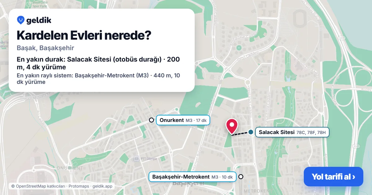 Where is Kardelen Evleri: map with its location and the nearest stops, with walking times