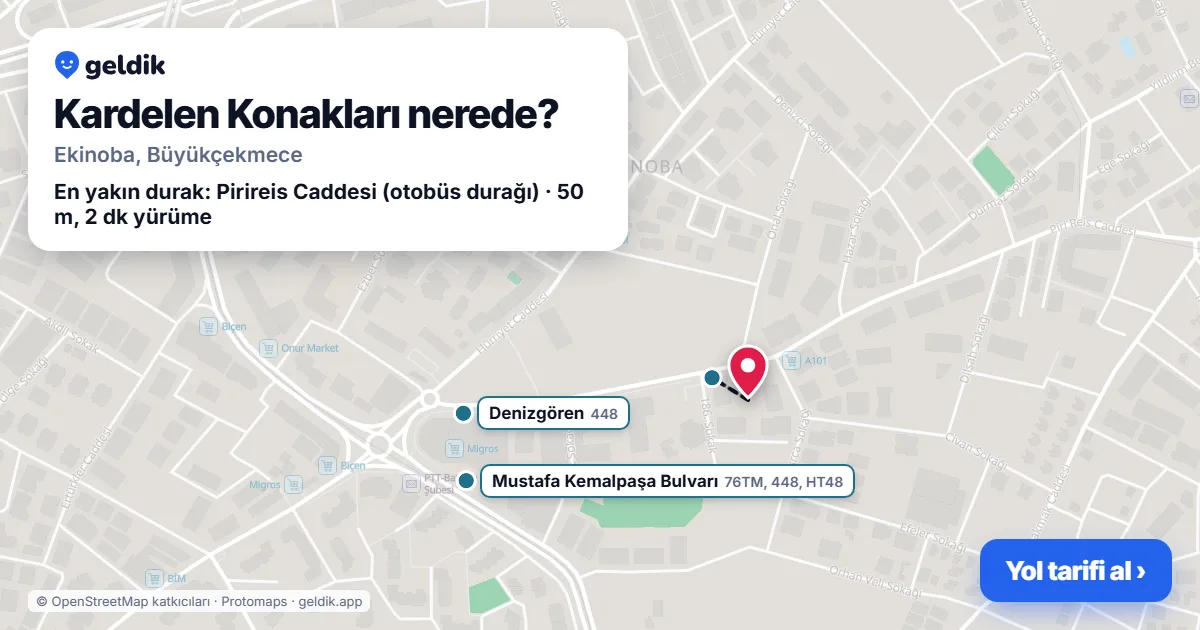 Kardelen Konakları nerede: haritada konumu ve en yakın duraklar, yürüme süreleriyle