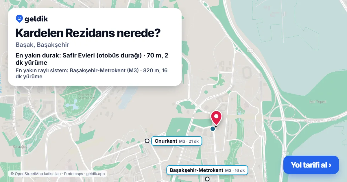 Kardelen Rezidans nerede: haritada konumu ve en yakın duraklar, yürüme süreleriyle