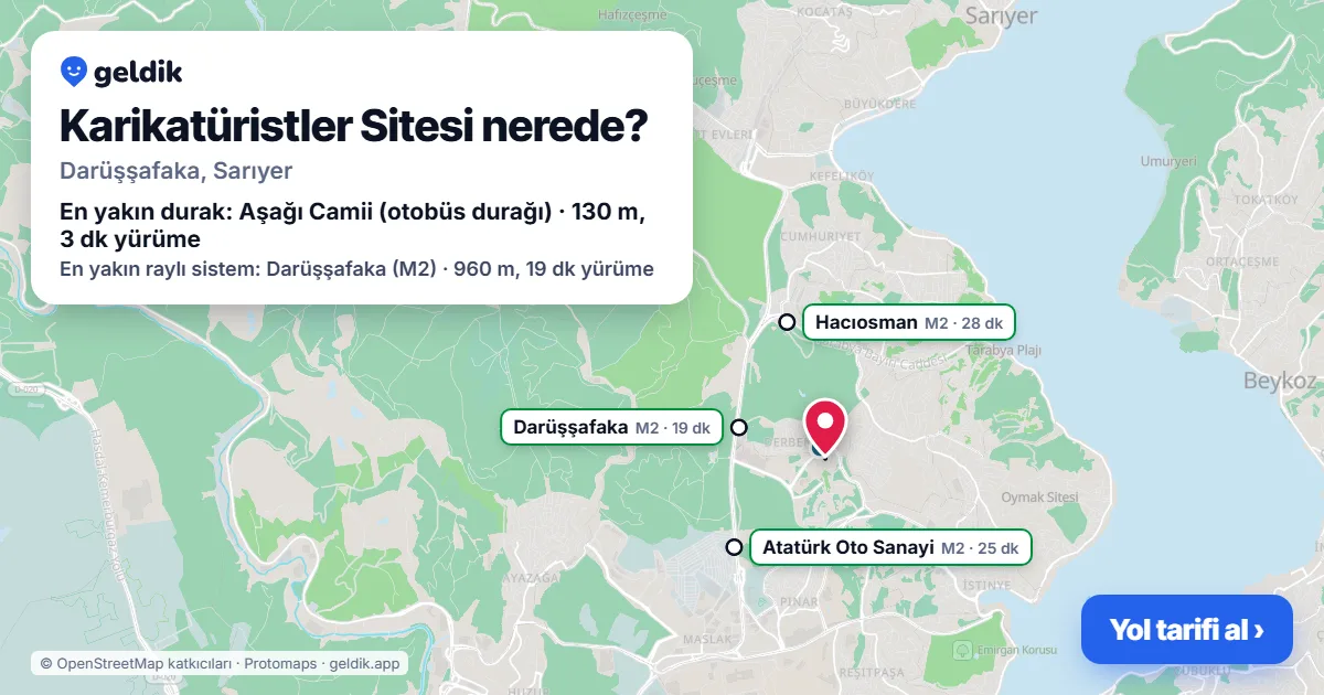 Karikatüristler Sitesi nerede: haritada konumu ve en yakın duraklar, yürüme süreleriyle