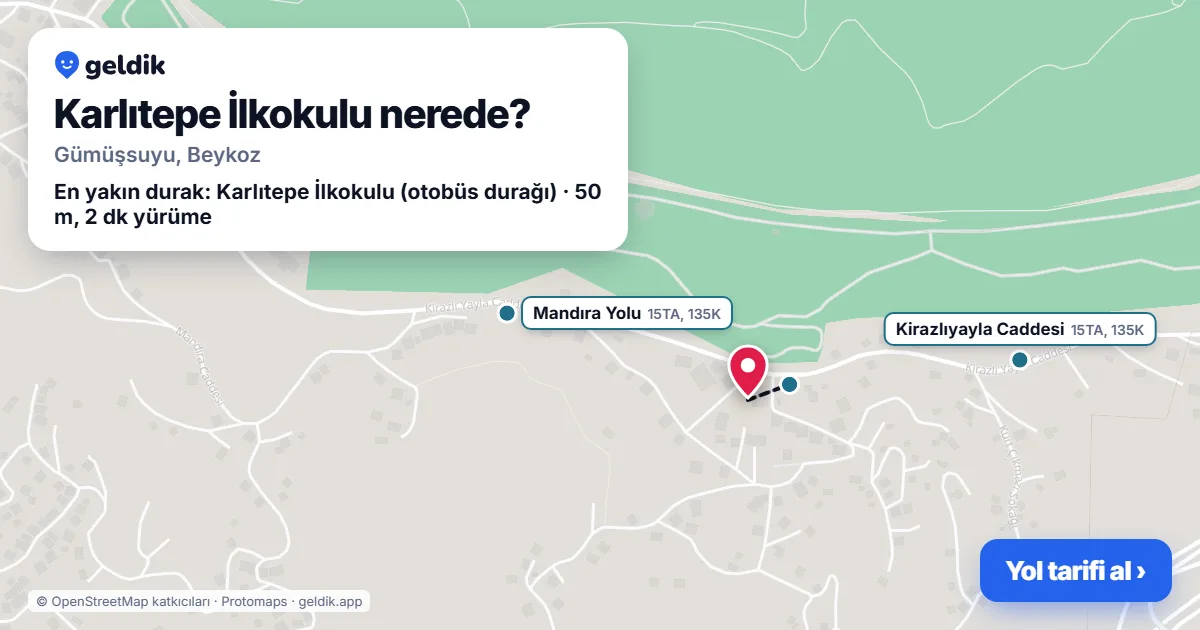 Where is Karlıtepe İlkokulu: map with its location and the nearest stops, with walking times