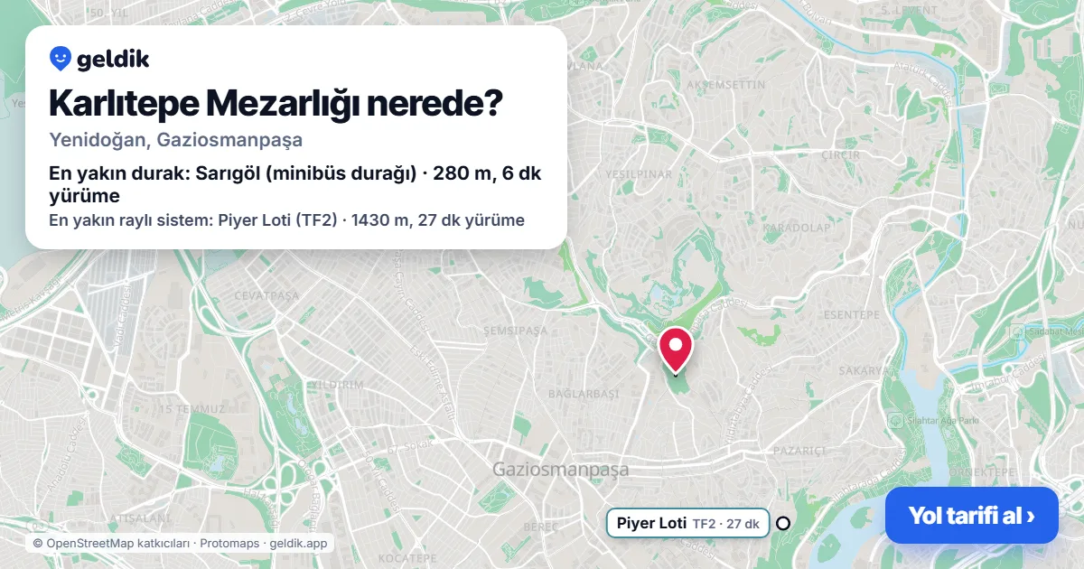 Where is Karlıtepe Mezarlığı: map with its location and the nearest stops, with walking times