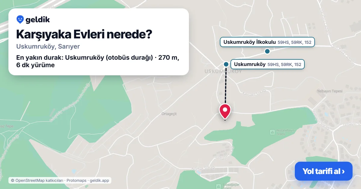 Karşıyaka Evleri nerede: haritada konumu ve en yakın duraklar, yürüme süreleriyle