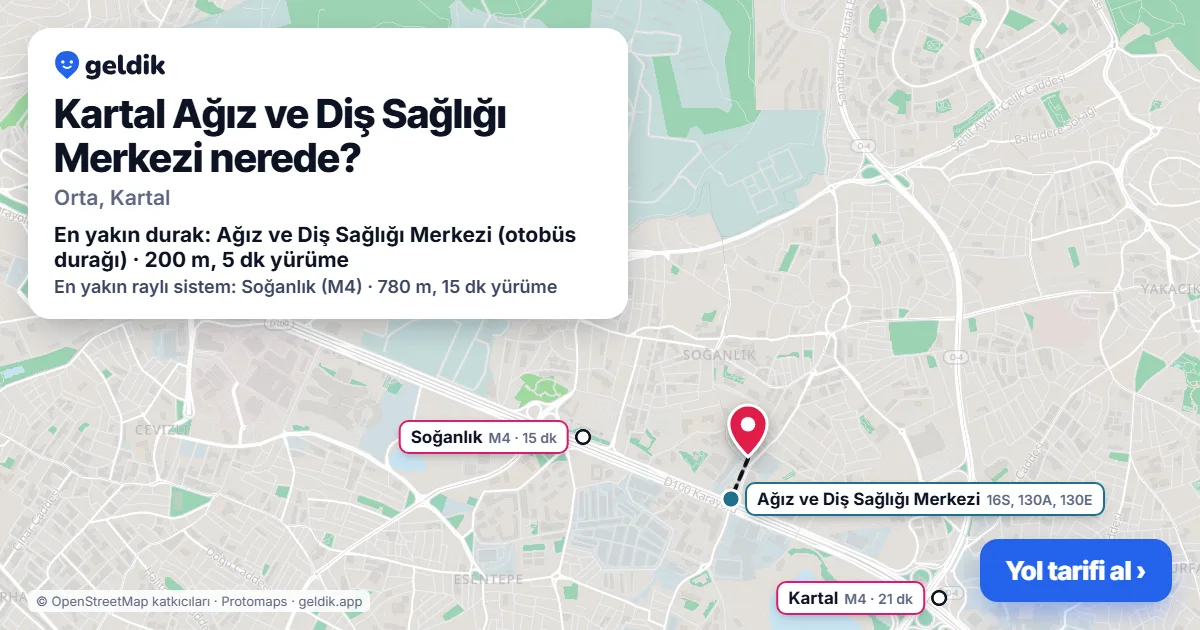Kartal Ağız ve Diş Sağlığı Merkezi nerede: haritada konumu ve en yakın duraklar, yürüme süreleriyle