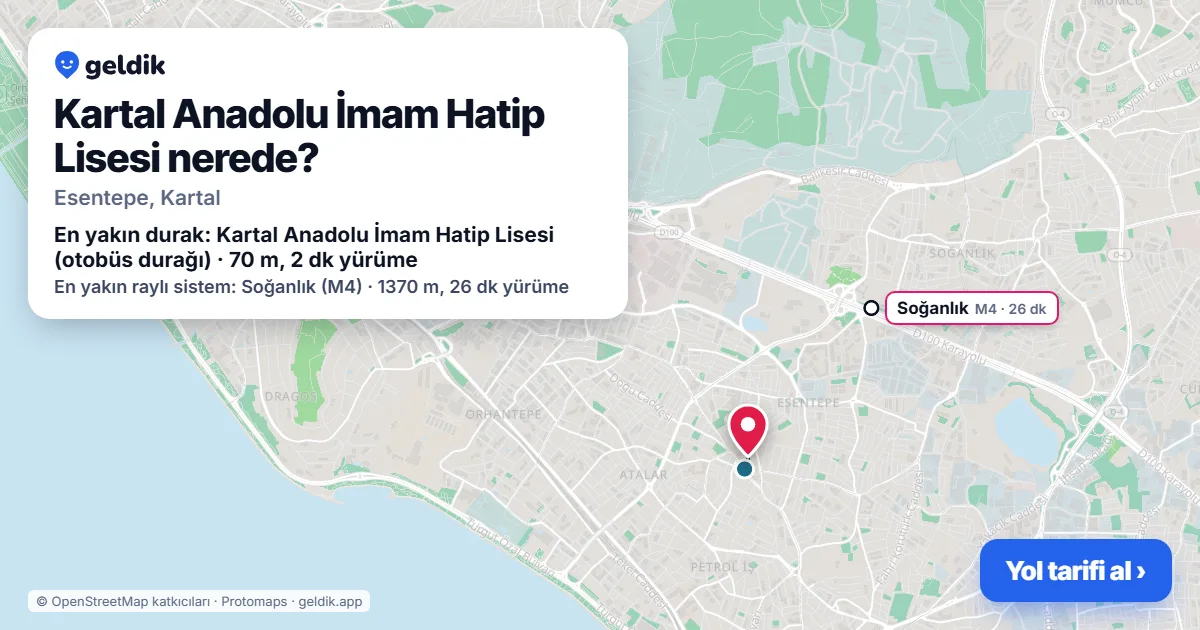 Kartal Anadolu İmam Hatip Lisesi nerede: haritada konumu ve en yakın duraklar, yürüme süreleriyle
