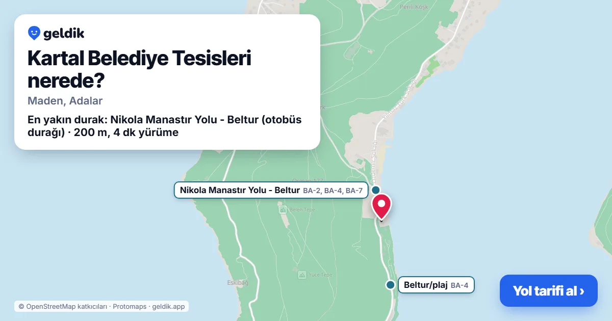 Where is Kartal Belediye Tesisleri: map with its location and the nearest stops, with walking times