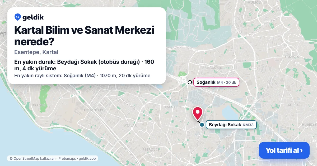 Kartal Bilim ve Sanat Merkezi nerede: haritada konumu ve en yakın duraklar, yürüme süreleriyle