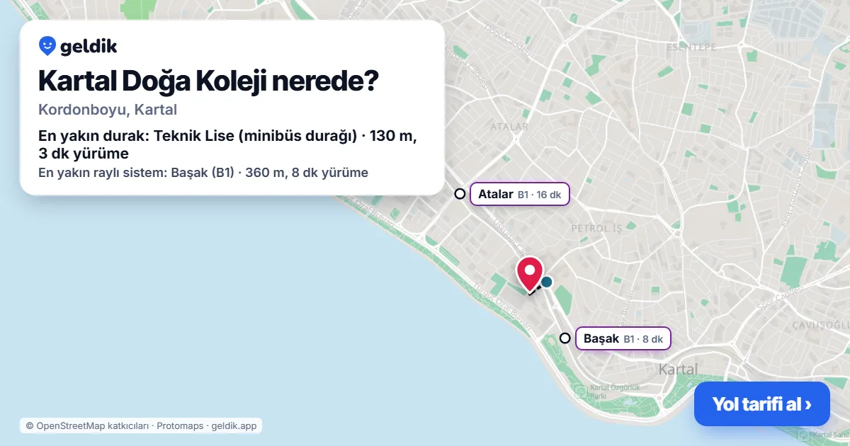 Kartal Doğa Koleji nerede: haritada konumu ve en yakın duraklar, yürüme süreleriyle