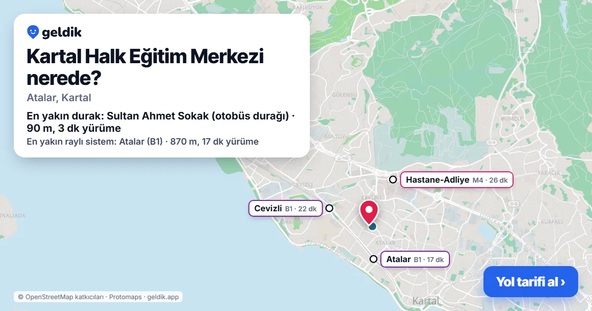 Where is Kartal Halk Eğitim Merkezi: map with its location and the nearest stops, with walking times