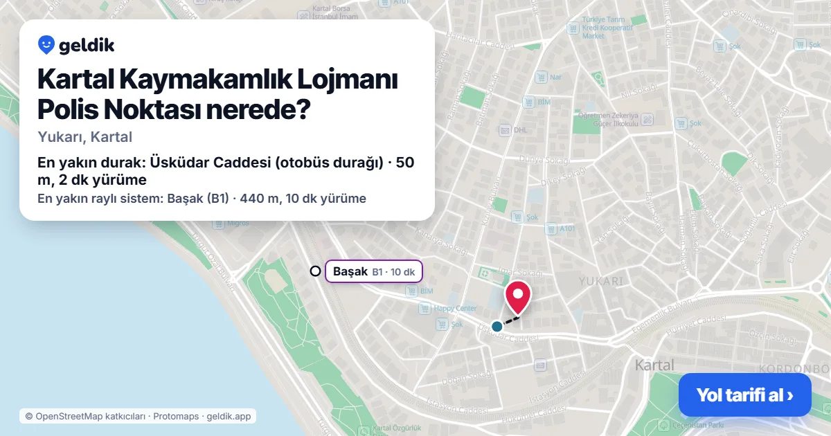Where is Kartal Kaymakamlık Lojmanı Polis Noktası: map with its location and the nearest stops, with walking times