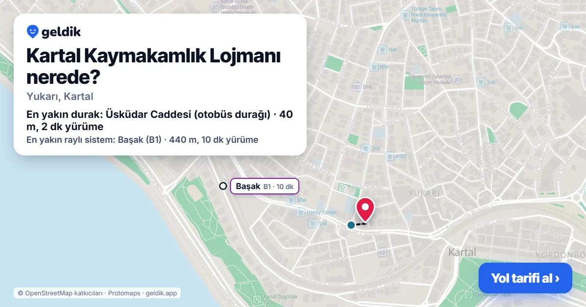 Kartal Kaymakamlık Lojmanı nerede: haritada konumu ve en yakın duraklar, yürüme süreleriyle