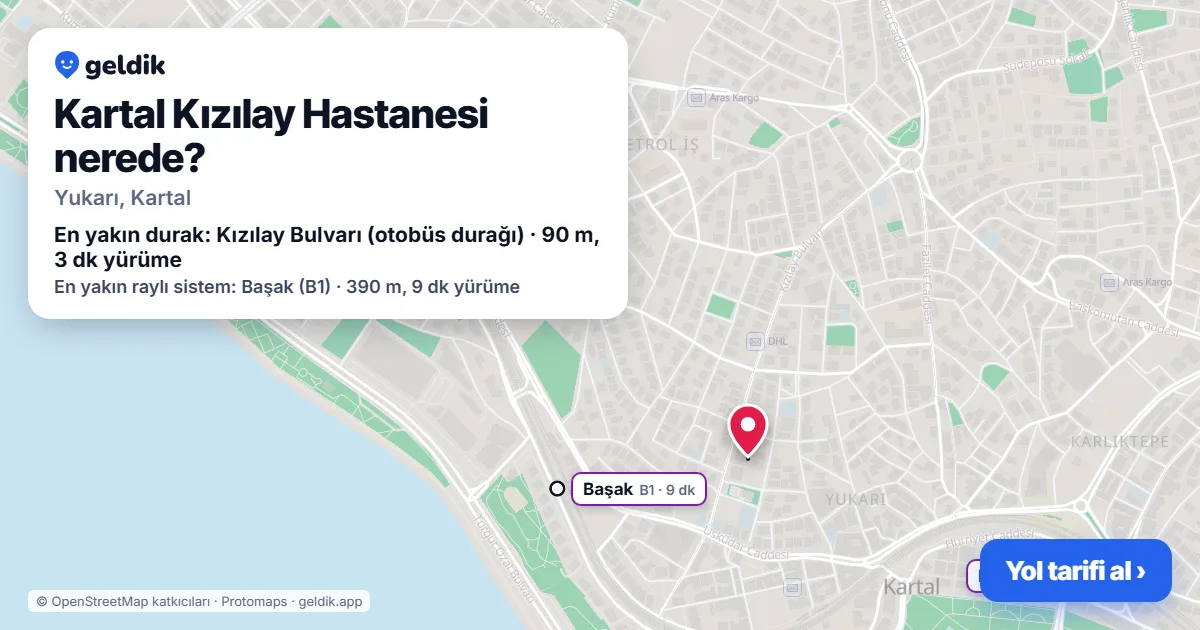 Kartal Kızılay Hastanesi nerede: haritada konumu ve en yakın duraklar, yürüme süreleriyle