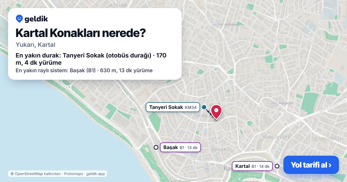 Where is Kartal Konakları: map with its location and the nearest stops, with walking times