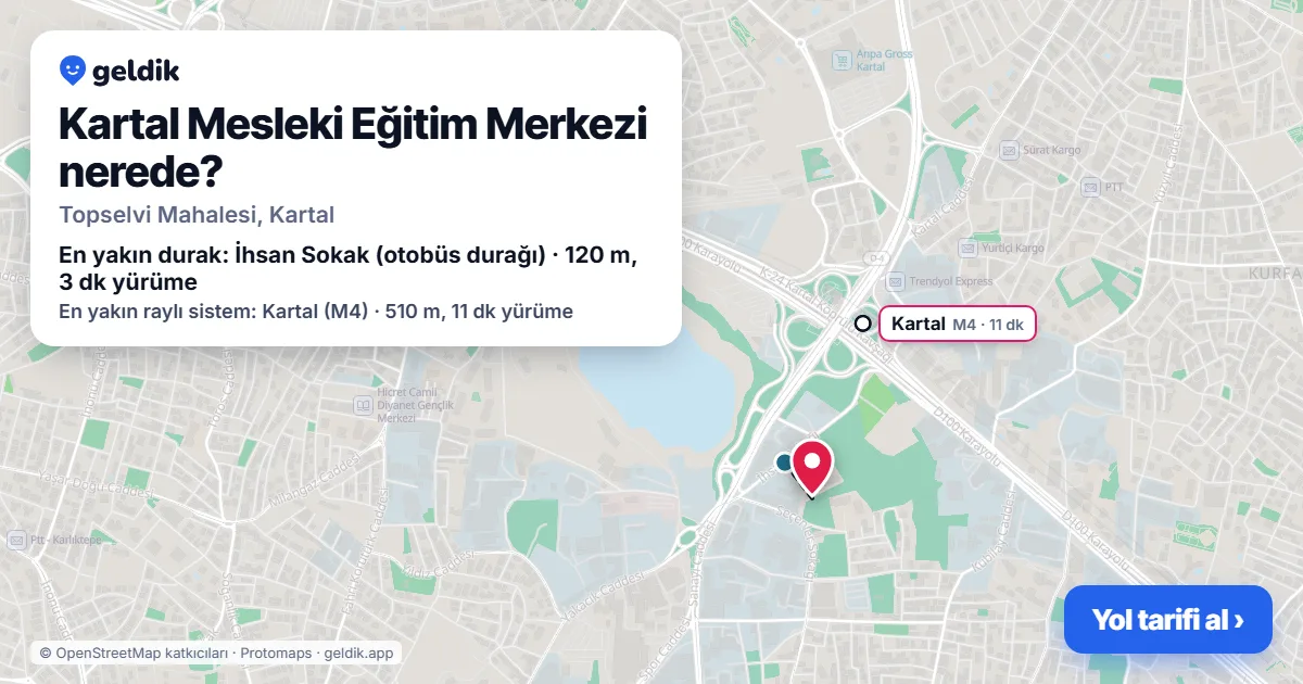 Where is Kartal Mesleki Eğitim Merkezi: map with its location and the nearest stops, with walking times