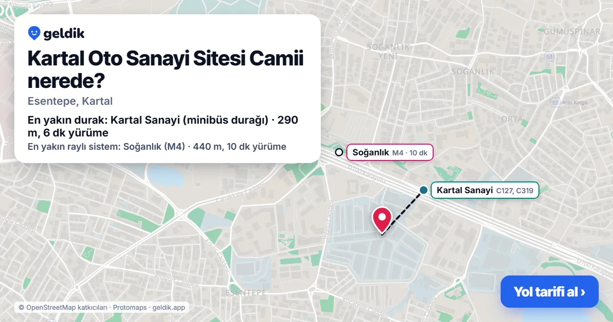 Kartal Oto Sanayi Sitesi Camii nerede: haritada konumu ve en yakın duraklar, yürüme süreleriyle