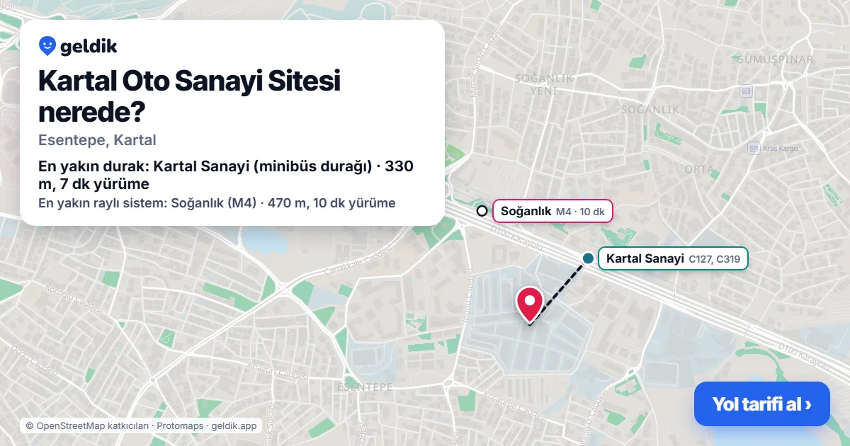 Kartal Oto Sanayi Sitesi nerede: haritada konumu ve en yakın duraklar, yürüme süreleriyle