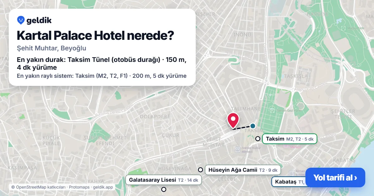 Kartal Palace Hotel nerede: haritada konumu ve en yakın duraklar, yürüme süreleriyle