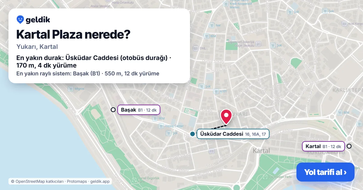 Where is Kartal Plaza: map with its location and the nearest stops, with walking times