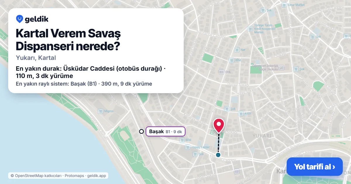 Where is Kartal Verem Savaş Dispanseri: map with its location and the nearest stops, with walking times