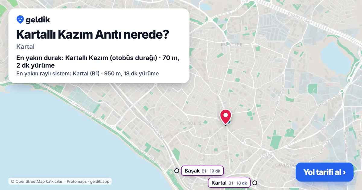 Kartallı Kazım Anıtı nerede: haritada konumu ve en yakın duraklar, yürüme süreleriyle