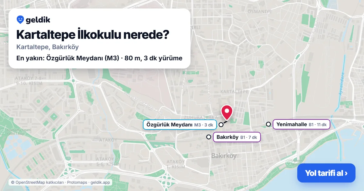 Kartaltepe İlkokulu nerede: haritada konumu ve en yakın duraklar, yürüme süreleriyle
