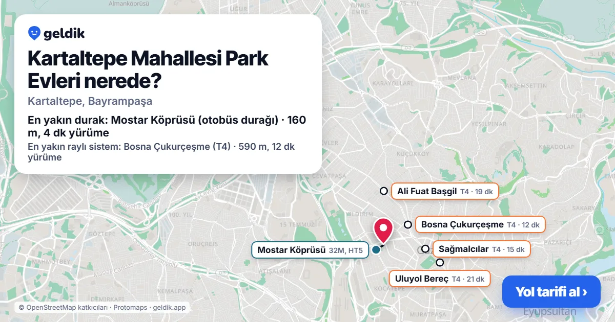 Kartaltepe Mahallesi Park Evleri nerede: haritada konumu ve en yakın duraklar, yürüme süreleriyle